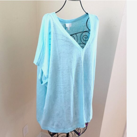 NWT J. Jill Love Linen Knit Top Lightweight Oversized V-neck size 1X Aqua Blue - Picture 6 of 16